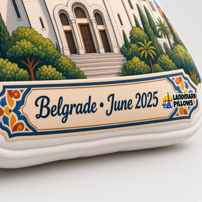 Church of Saint Sava Pillow — personalization plaque detail