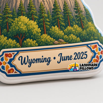 Devils Tower Pillow â€” personalization plaque detail