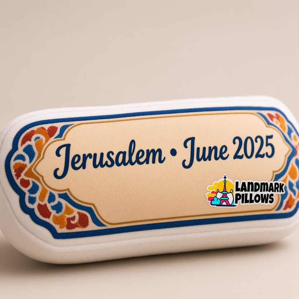 Dome of the Rock Pillow — personalization plaque detail