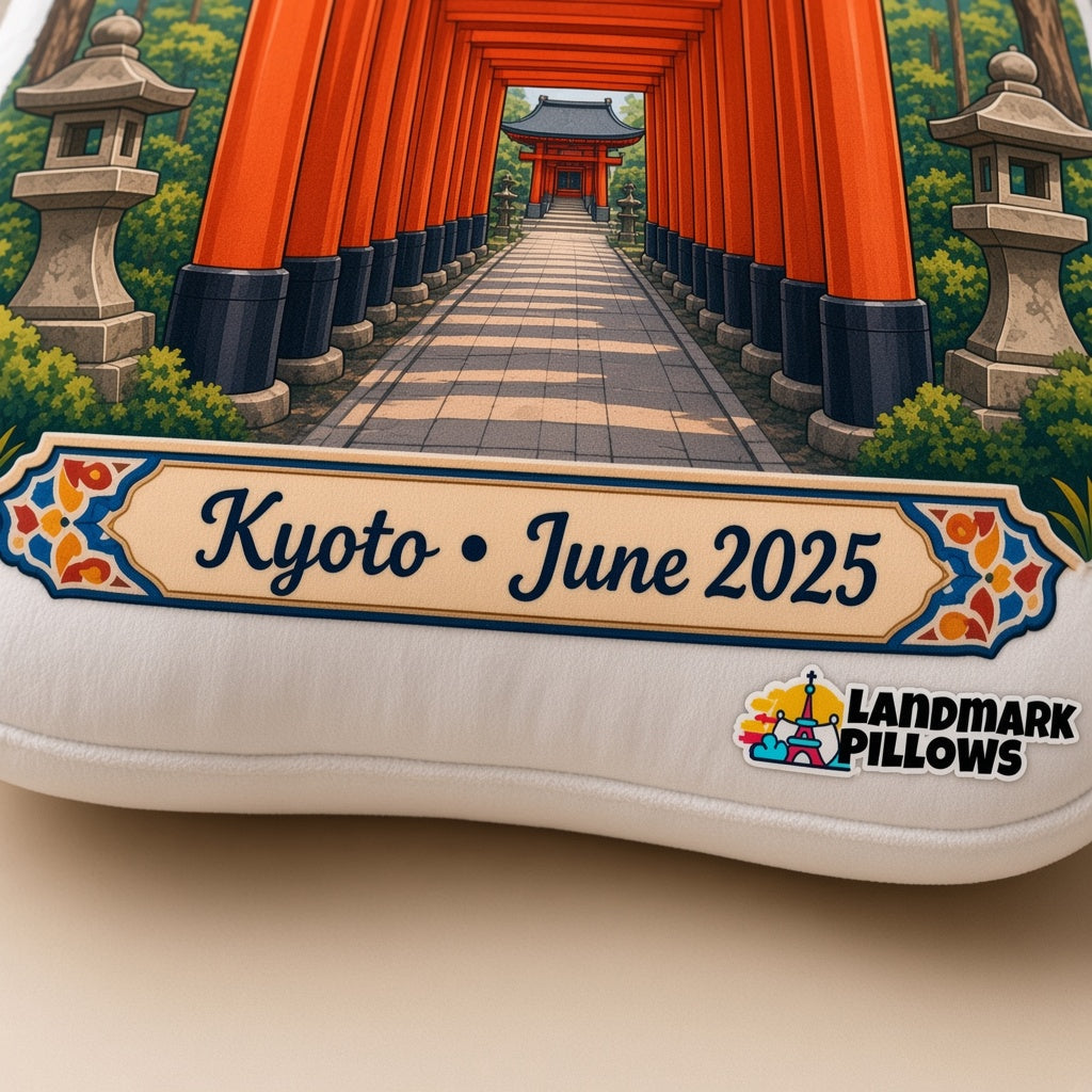 Fushimi Inari Pillow — personalization plaque detail