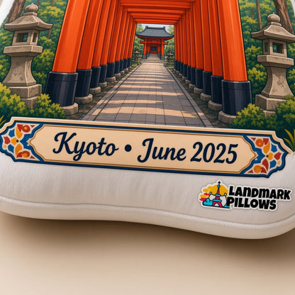 Fushimi Inari Pillow — personalization plaque detail