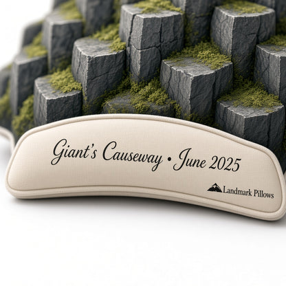Giant's Causeway Pillow — personalization plaque detail