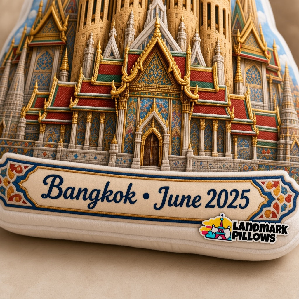 Grand Palace Pillow — personalization plaque detail