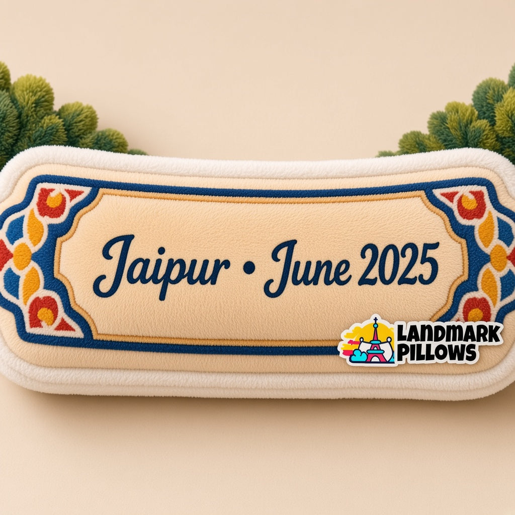 Hawa Mahal Pillow — personalization plaque detail