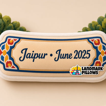 Hawa Mahal Pillow — personalization plaque detail