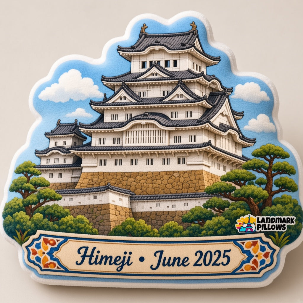 Himeji Castle Pillow — personalization plaque detail