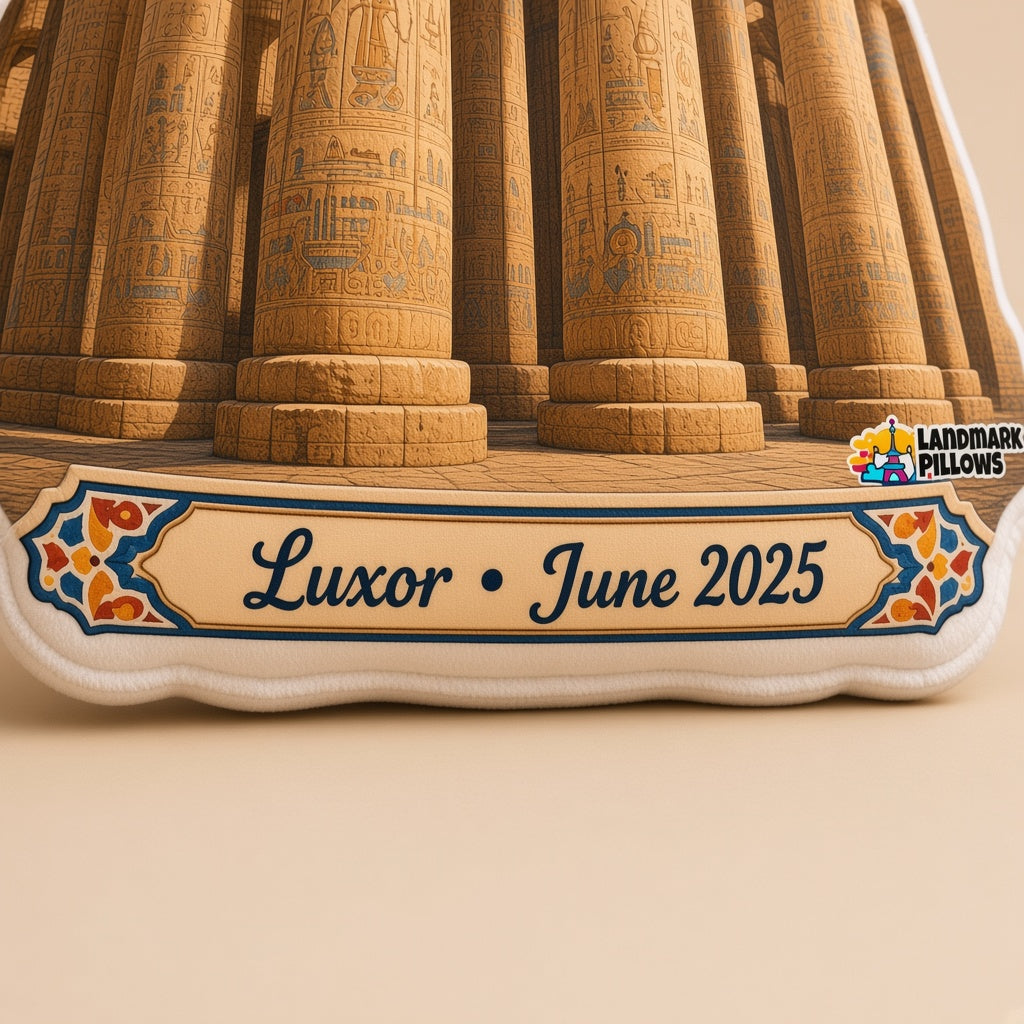 Karnak Pillow â€” personalization plaque detail