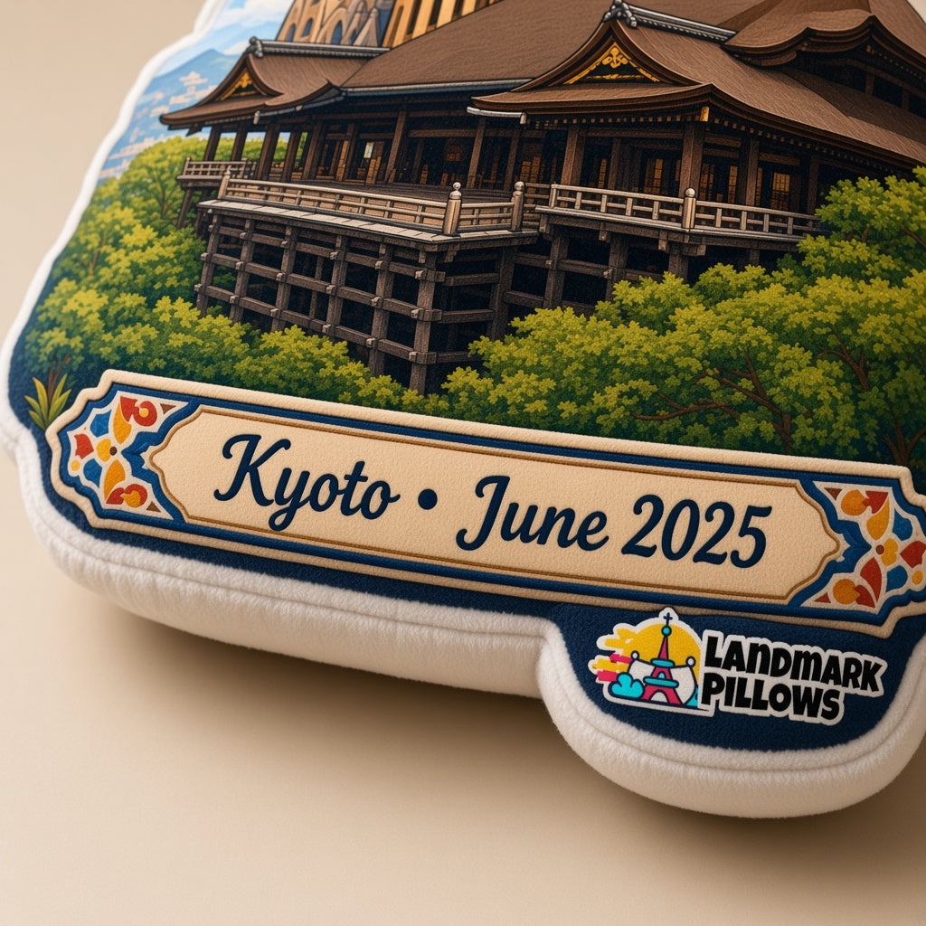 Kiyomizu-dera Pillow — personalization plaque detail