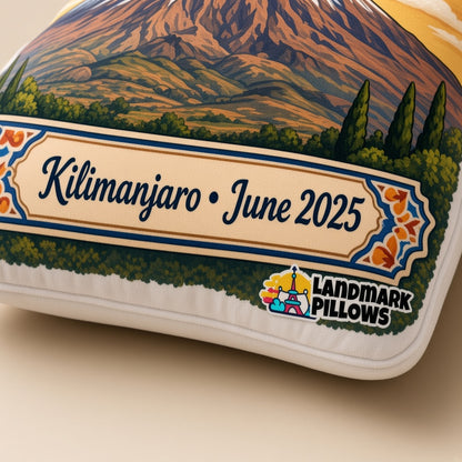 Mount Kilimanjaro Pillow — personalization plaque detail