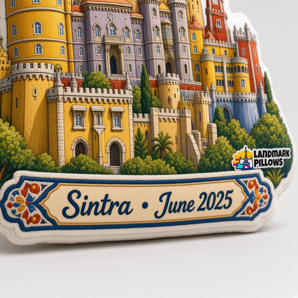 Pena Palace Pillow — personalization plaque detail