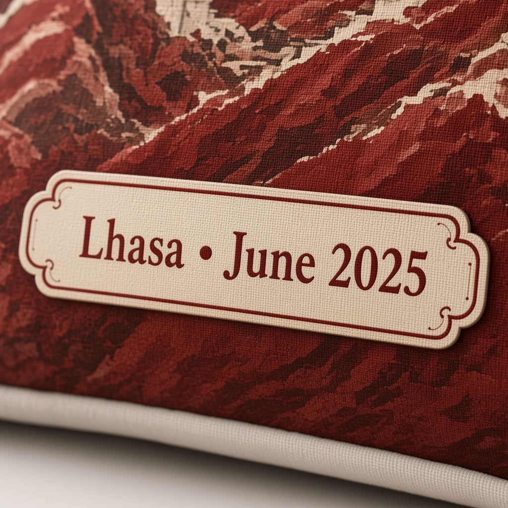 Potala Palace Pillow — personalization plaque detail