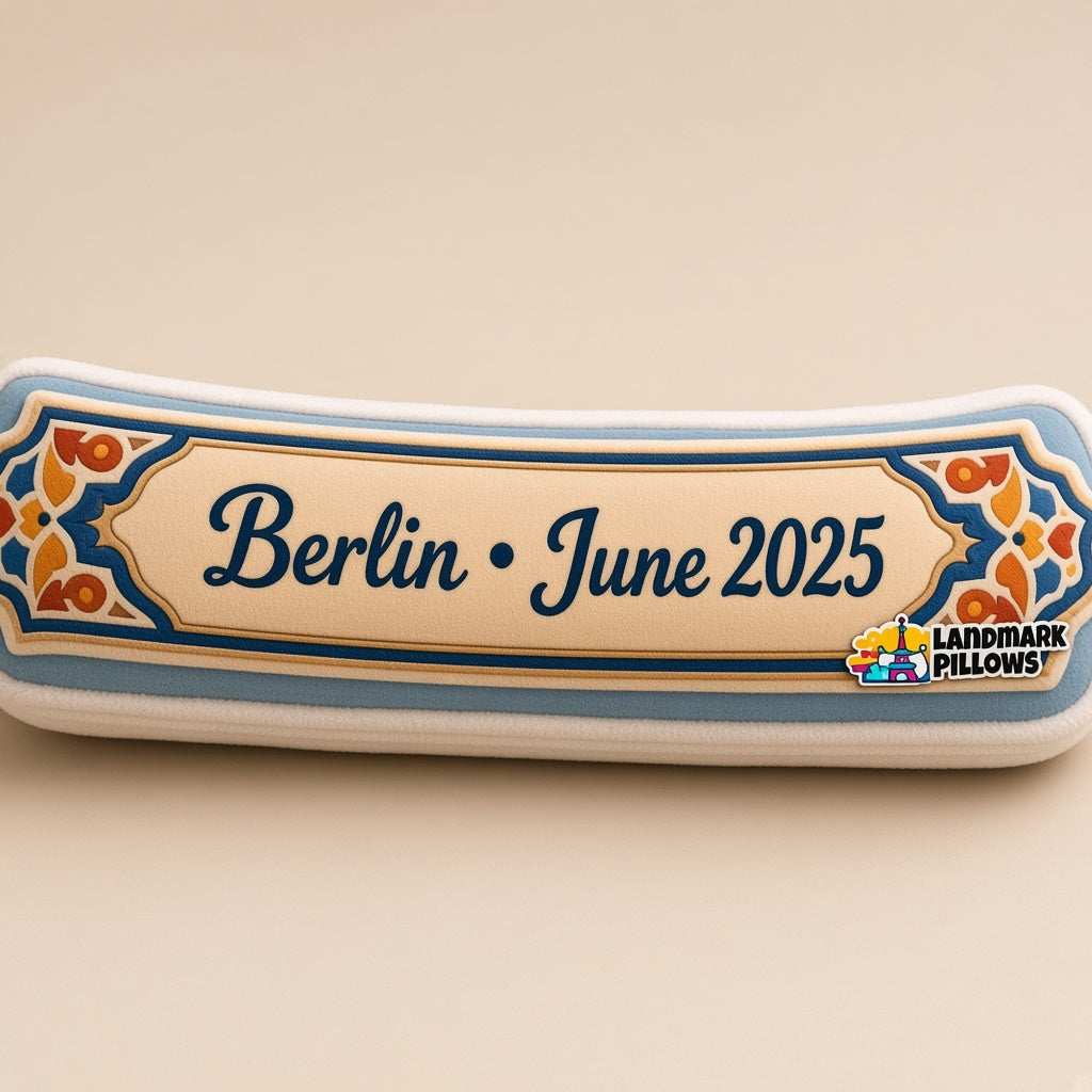 Reichstag Pillow â€” personalization plaque detail