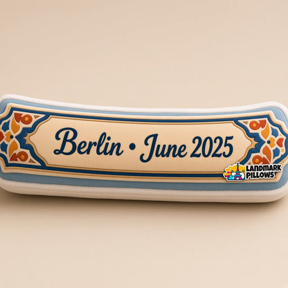 Reichstag Pillow â€” personalization plaque detail