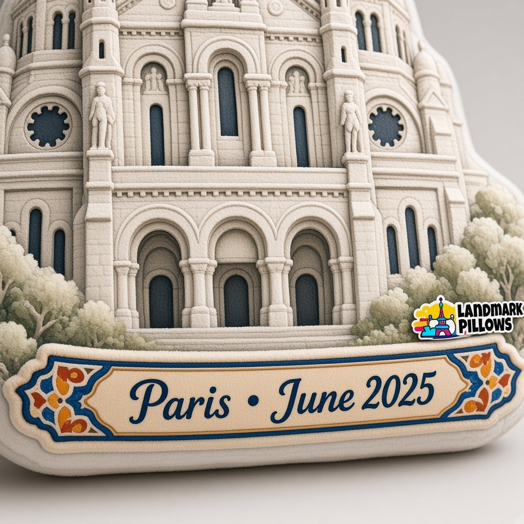 Sacré-Cœur Pillow — personalization plaque detail
