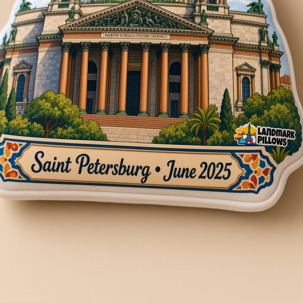 Saint Isaac's Cathedral Pillow â€” personalization plaque detail