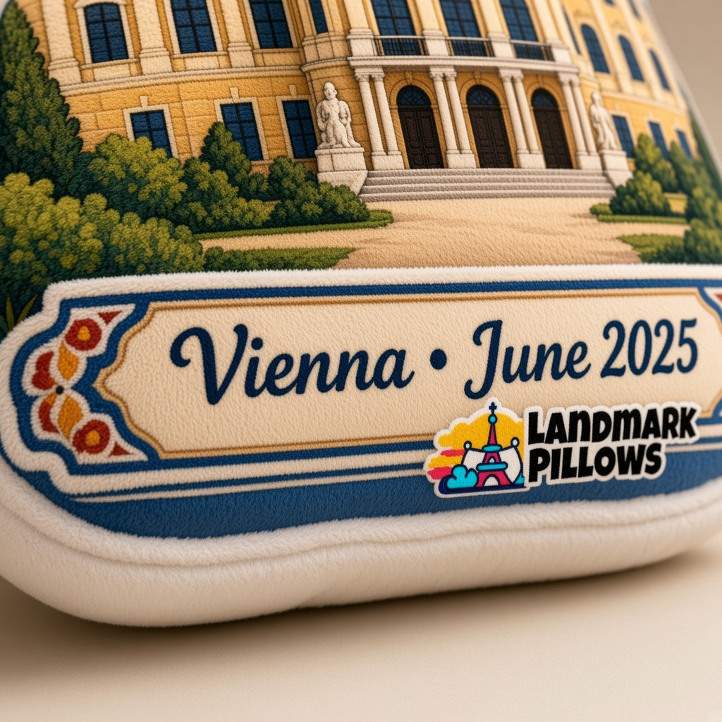 Schönbrunn Palace Pillow — personalization plaque detail