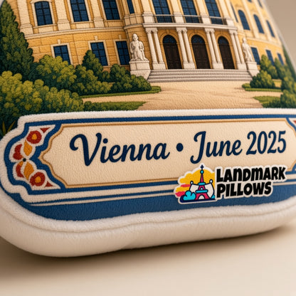 Schönbrunn Palace Pillow — personalization plaque detail