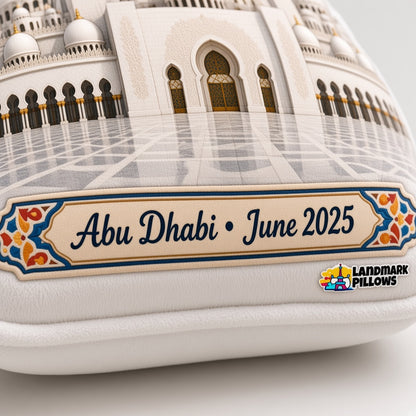 Sheikh Zayed Grand Mosque Pillow — personalization plaque detail