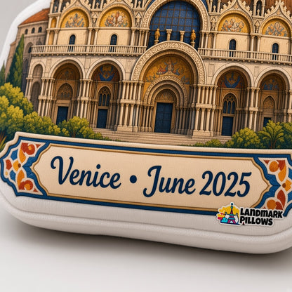 St. Mark's Basilica Pillow — personalization plaque detail