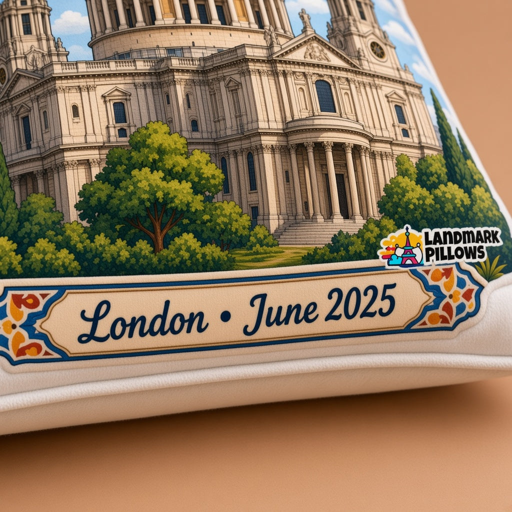 St. Paul's Cathedral Pillow — personalization plaque detail