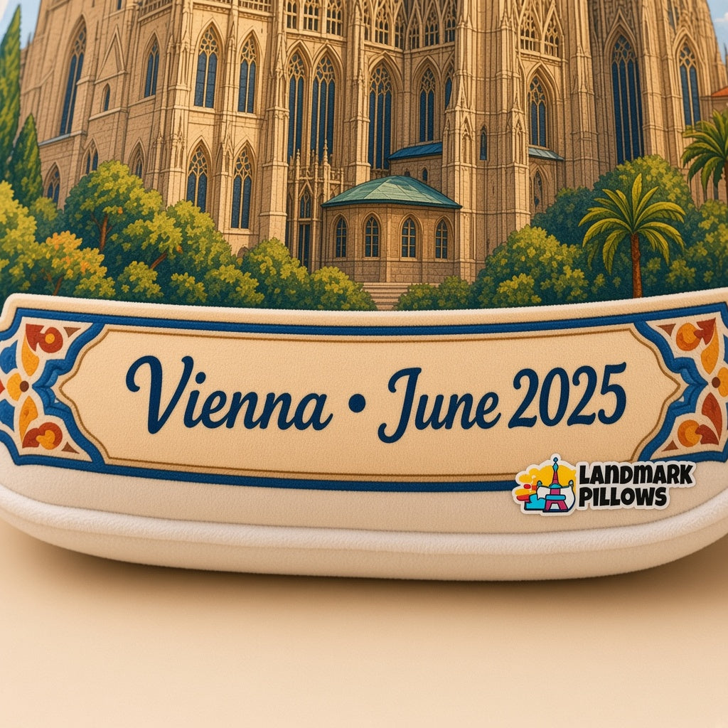 St. Stephen's Cathedral Pillow â€” personalization plaque detail
