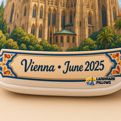 St. Stephen's Cathedral Pillow â€” personalization plaque detail