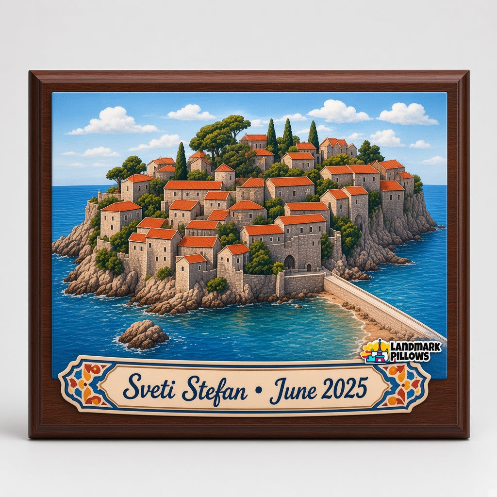 Church of Saint Sava Pillow — personalization plaque detail