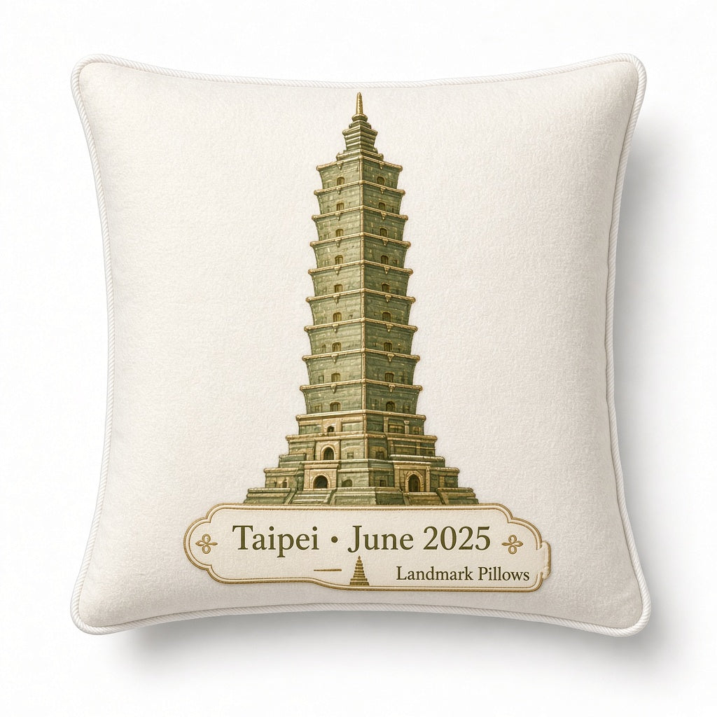 Taipei 101 Pillow — personalization plaque detail