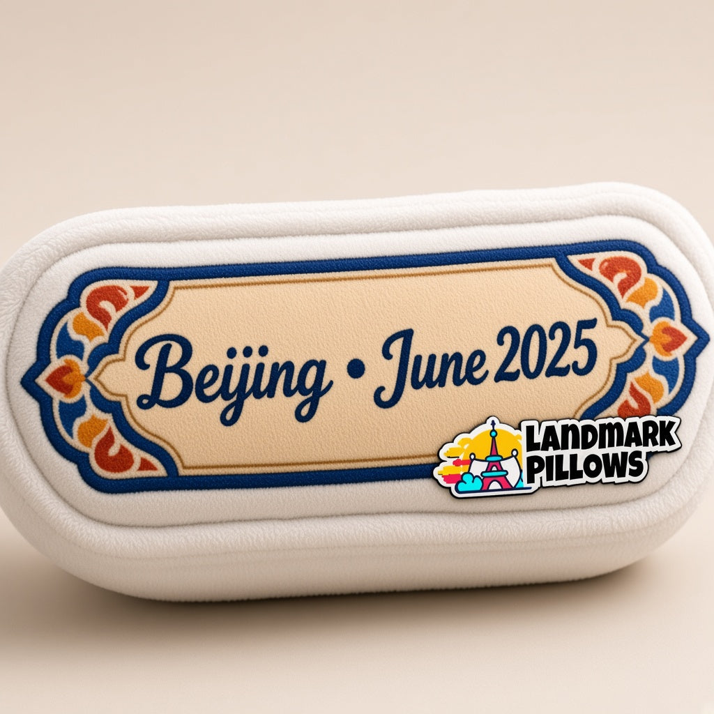 Temple of Heaven Pillow — personalization plaque detail
