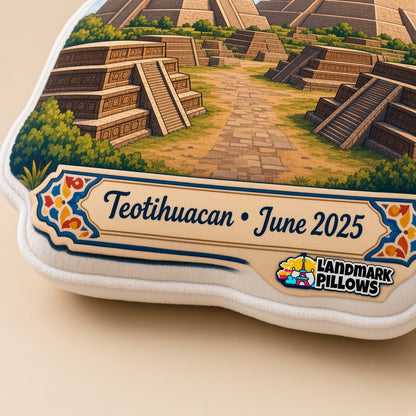 Teotihuacan Pillow — personalization plaque detail