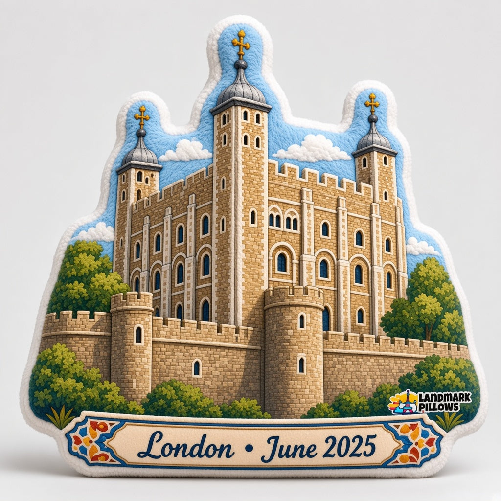 Tower of London Pillow — personalization plaque detail