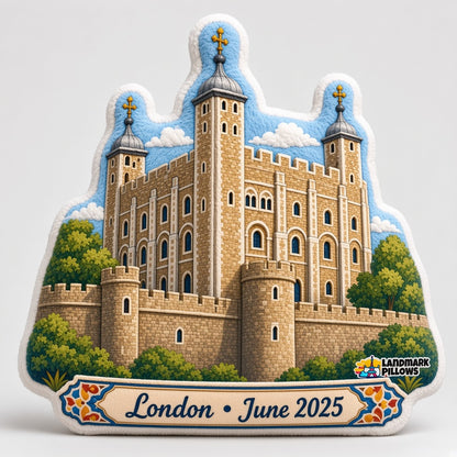 Tower of London Pillow — personalization plaque detail