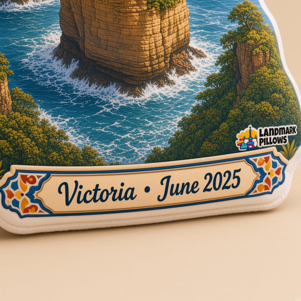 Twelve Apostles Pillow â€” personalization plaque detail