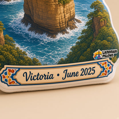 Twelve Apostles Pillow â€” personalization plaque detail