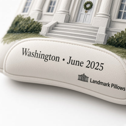 White House Pillow — personalization plaque detail