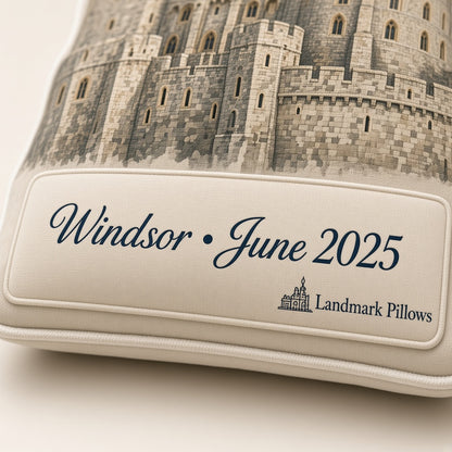 Windsor Castle Pillow — personalization plaque detail