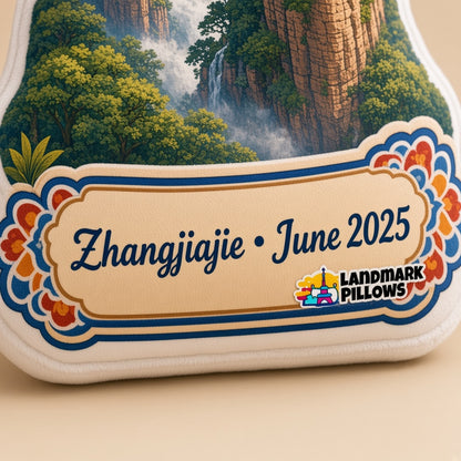 Zhangjiajie Pillow â€” personalization plaque detail