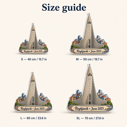 Hallgrímskirkja pillow size guide, S through XL