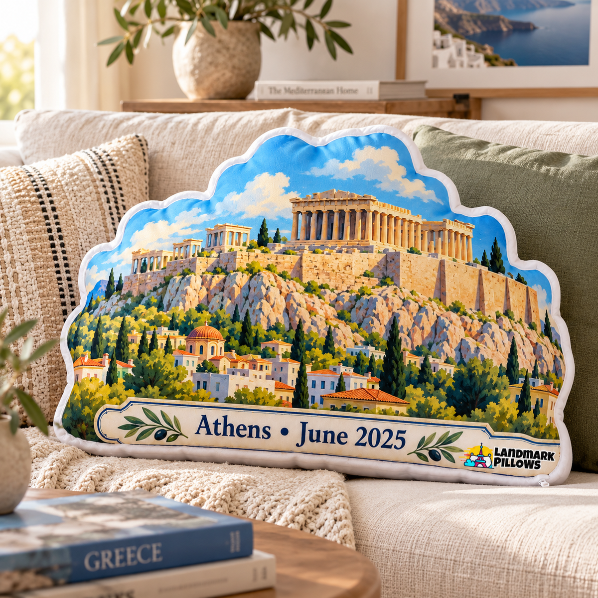 Acropolis of Athens Pillow in a cozy home interior