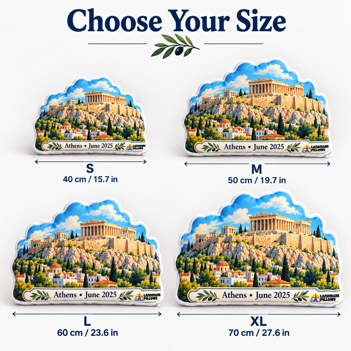 Acropolis of Athens Pillow size guide S M L XL