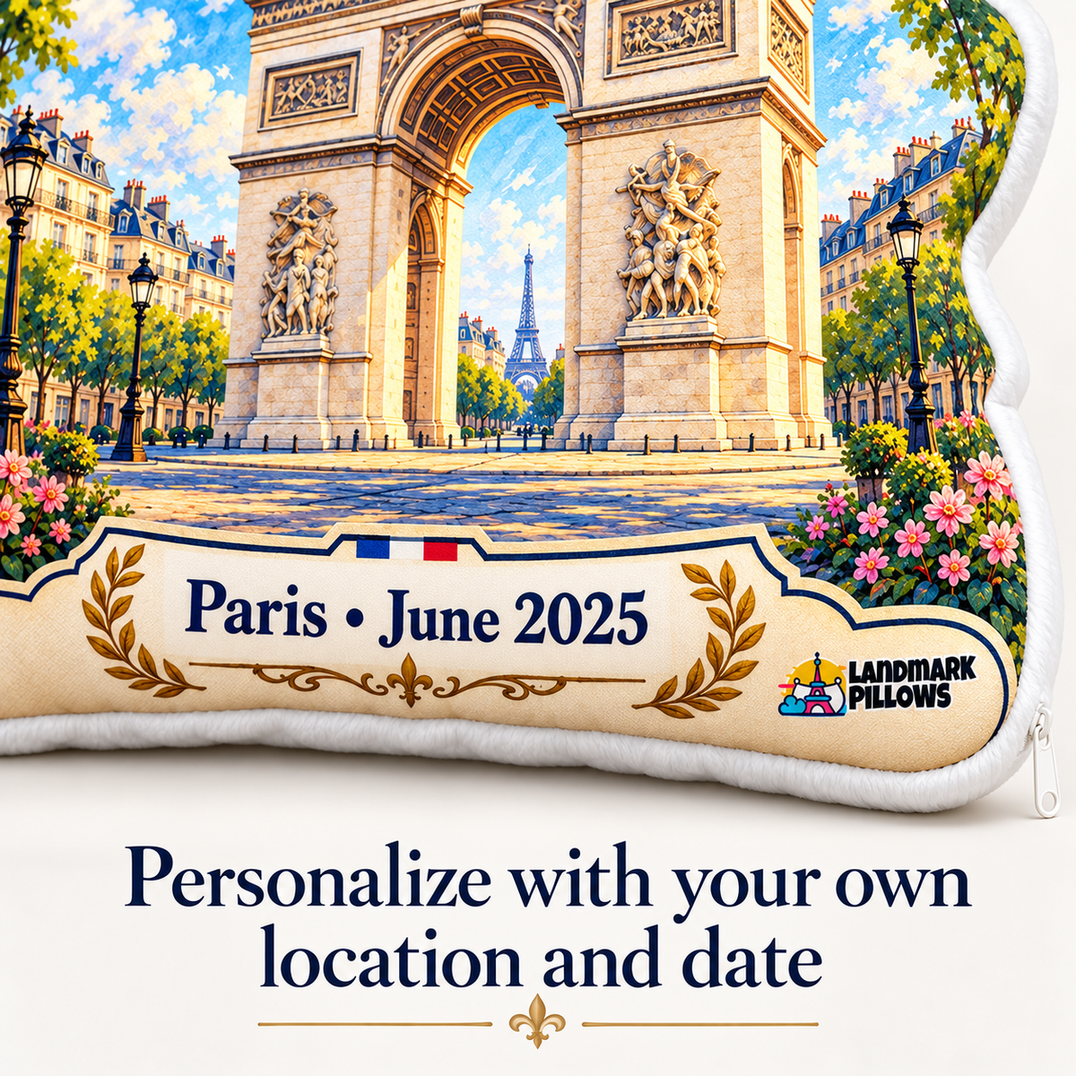 Arc de Triomphe Pillow personalization detail