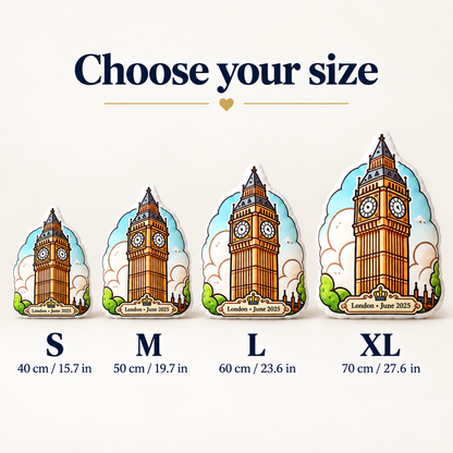Big Ben pillow size guide showing S M L and XL from 40 to 70 cm