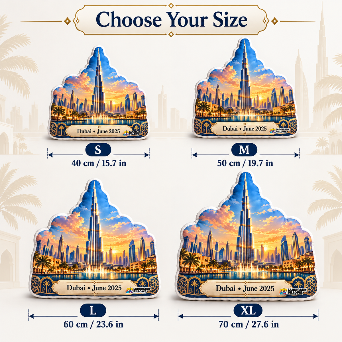 Burj Khalifa Pillow size guide S M L XL