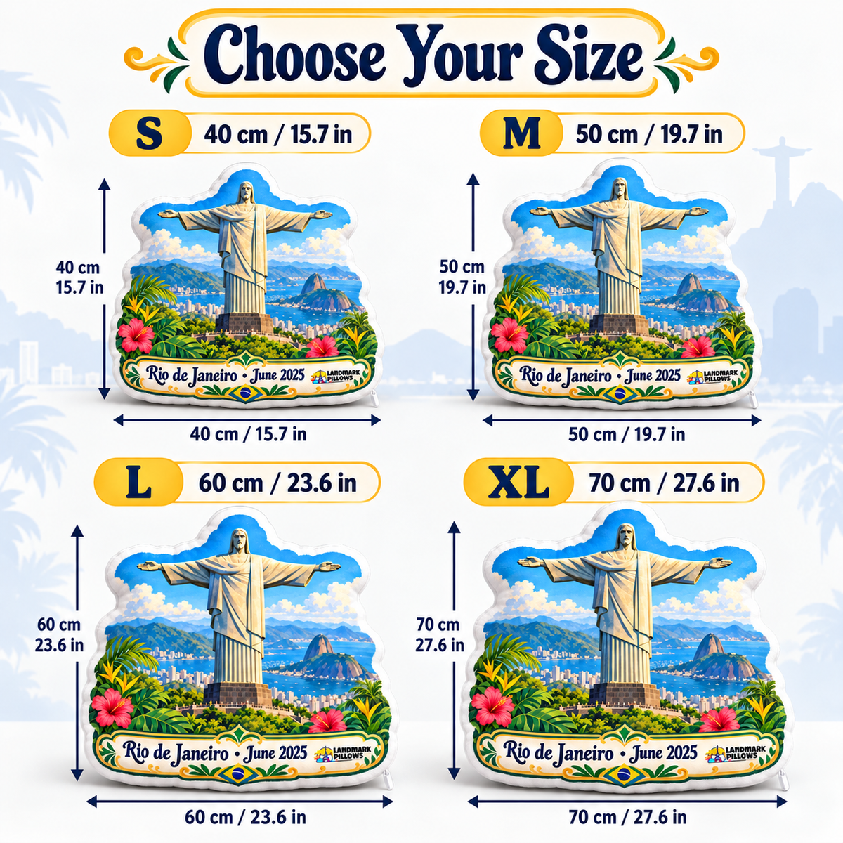 Christ the Redeemer Pillow size guide S M L XL