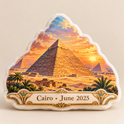 Personalized Great Pyramid of Giza pillow with Cairo June 2025 plaque