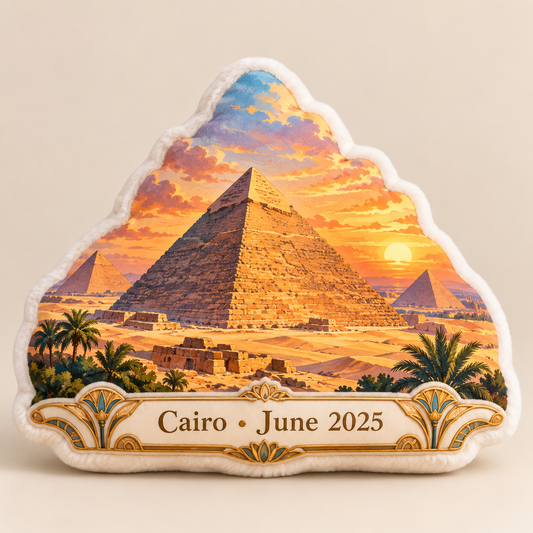 Personalized Great Pyramid of Giza pillow with Cairo June 2025 plaque