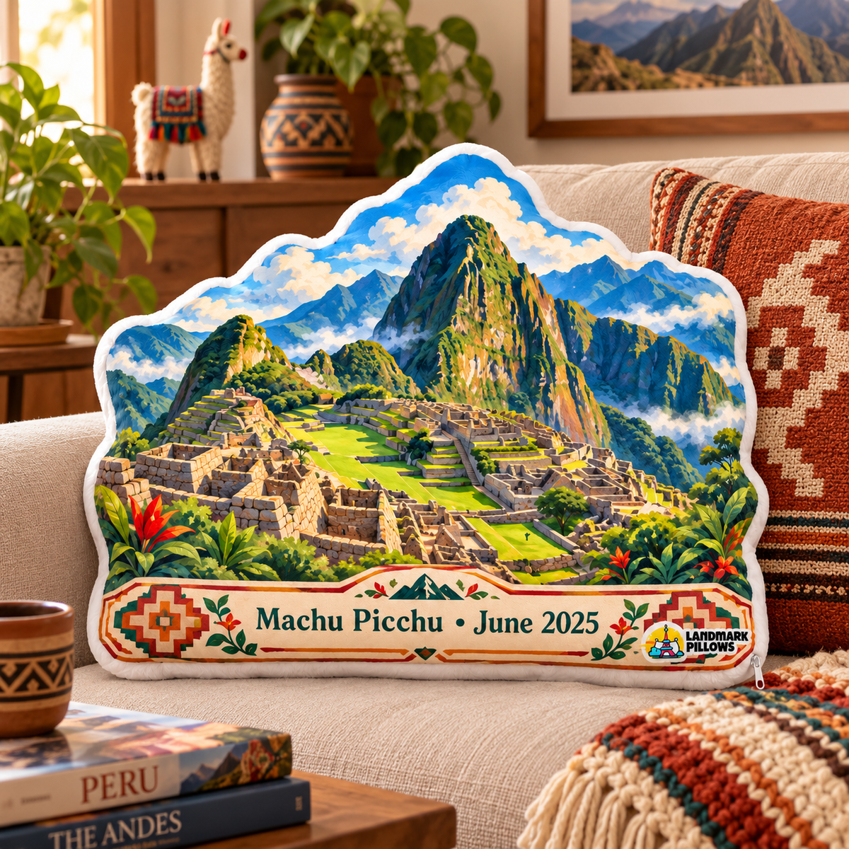 Machu Picchu Pillow in a cozy home interior