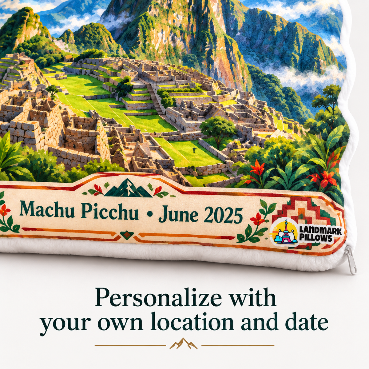 Machu Picchu Pillow personalization detail