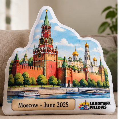 Moscow Kremlin custom-shaped Landmark Pillow with personalized Moscow date plaque
